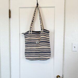 Himalayan | Hemp THC-Free Woven‎ Zip Shoulder Bag in Blue & Beige